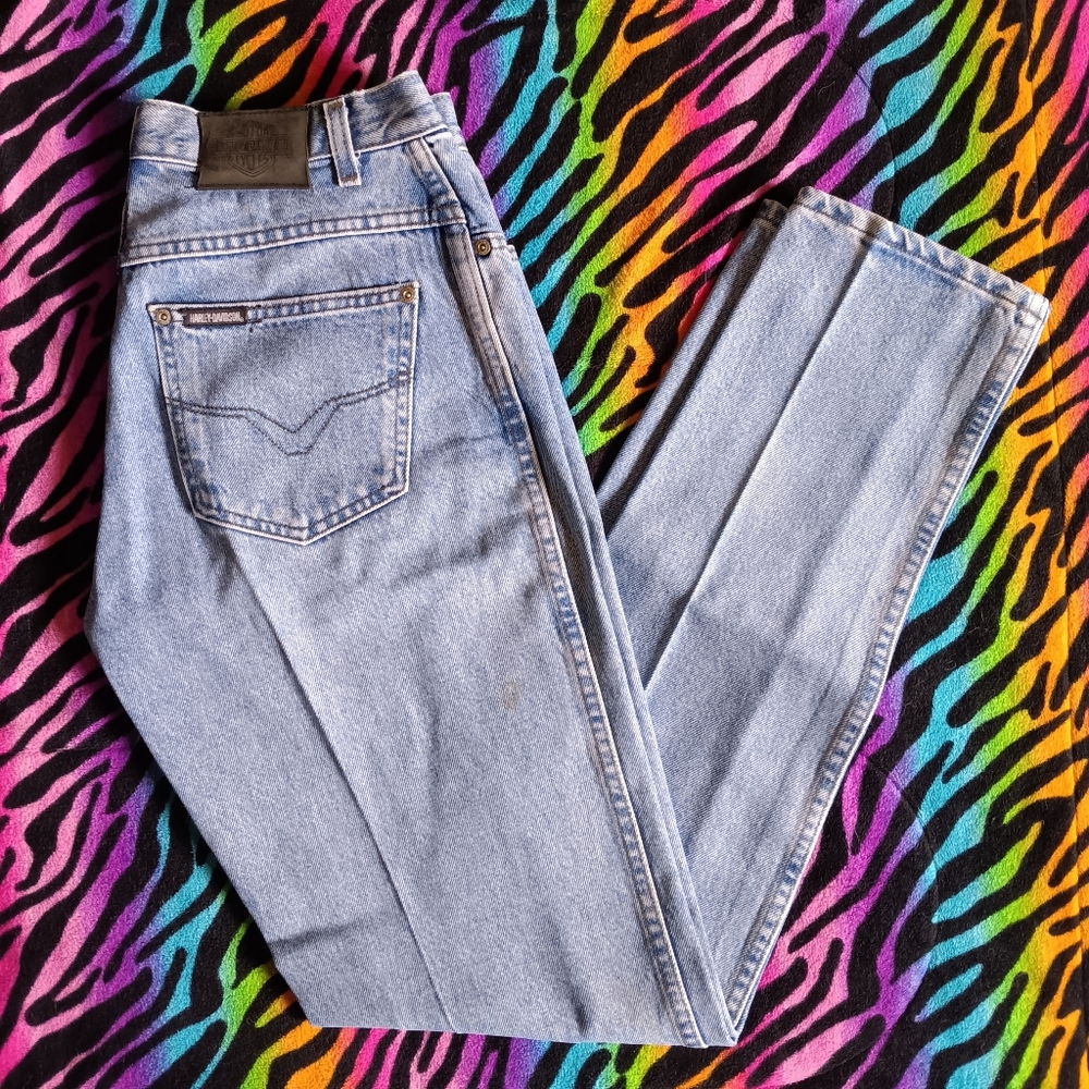 🖤🧡 Vintage Y2K Harley Davidson Classic Jeans Light Wash 8 Long Biker Straight